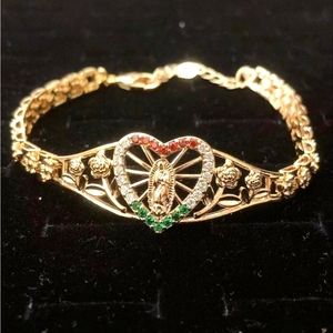 Heart Virgin Mary Gold Plated 3-colors stones
